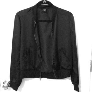 Black silk bomber jacket